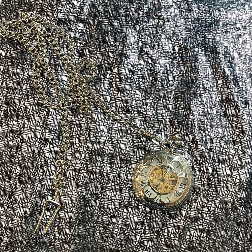 Silver Pocket Watch with Chain